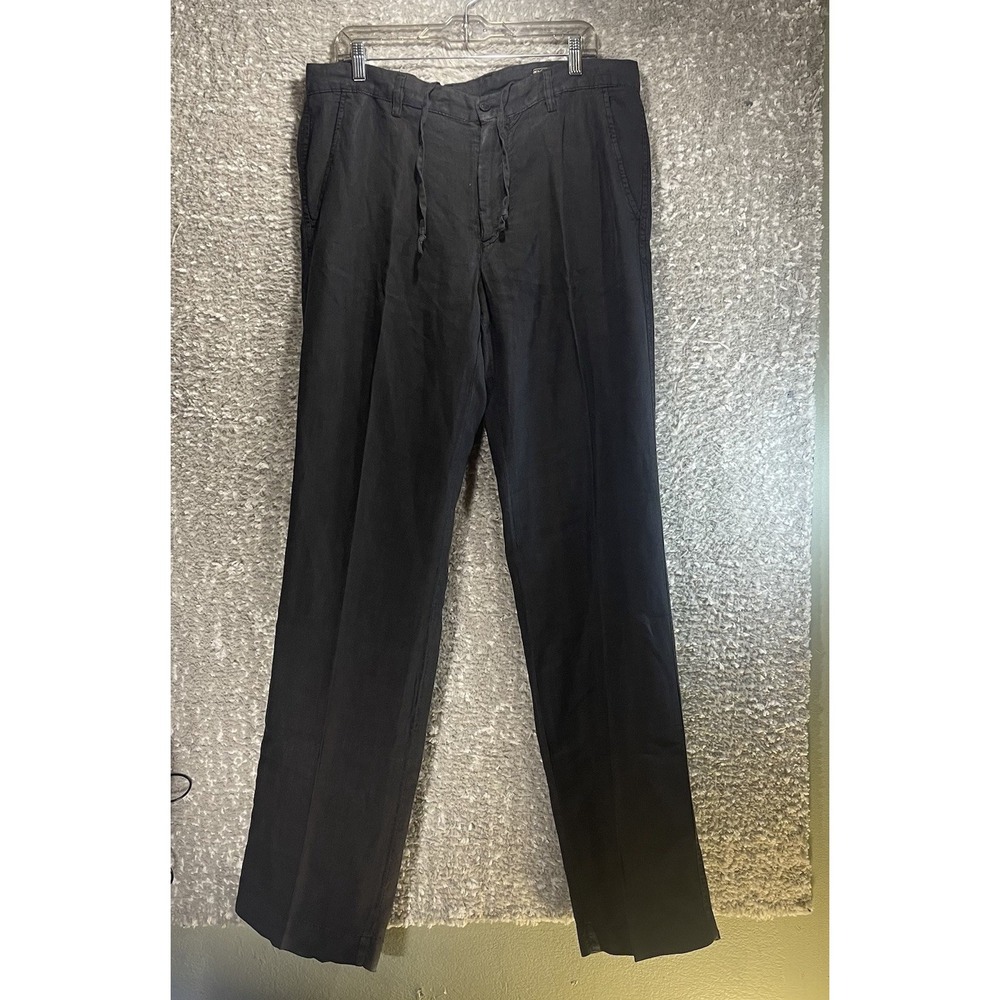 EM'S Mason's Straight Leg Linen Pants Black Mens Tall (52) 36X37 Italy Made